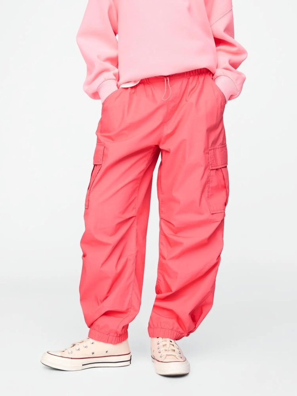 Gap Parachute Easy Cargo Coral Pink Elastic Waist Cargo Pants Pull On Stretch LG